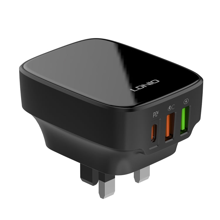 LDNIO Q334 32W Type-C + Dual USB Port Charger with 1m 8 Pin Data Cable, Plug Type:UK Plug(Black) - USB Charger by LDNIO | Online Shopping UK | buy2fix