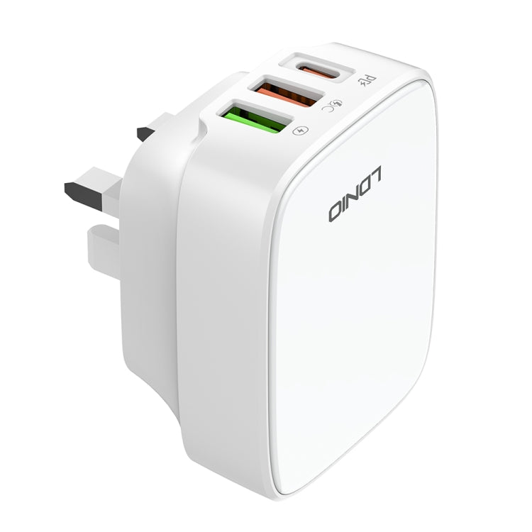 LDNIO Q334 32W Type-C + Dual USB Port Charger with 1m 8 Pin Data Cable, Plug Type:UK Plug(White) - USB Charger by LDNIO | Online Shopping UK | buy2fix