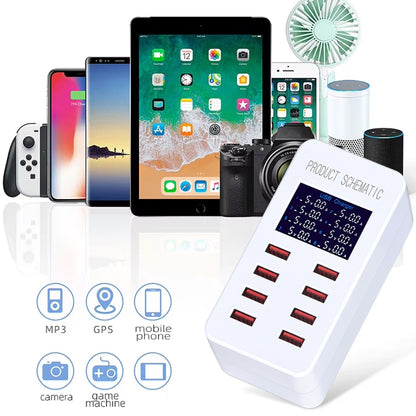 A8B 50W 8 Ports USB Smart Charging Station with Digital Display, Plug:US Plug - Multifunction Charger by buy2fix | Online Shopping UK | buy2fix