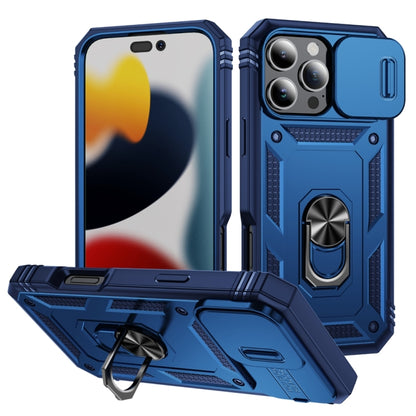 For iPhone 16 Pro Sliding Camshield TPU + PC Phone Case with Holder(Navy Blue) - iPhone 16 Pro Cases by buy2fix | Online Shopping UK | buy2fix