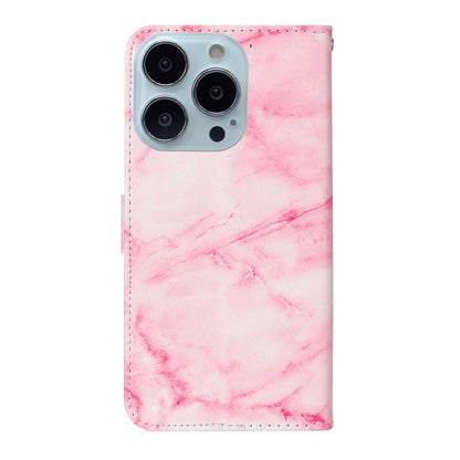 For iPhone 16 Pro Colored Drawing Marble Pattern Leather Phone Case(Pink Marble) - iPhone 16 Pro Cases by buy2fix | Online Shopping UK | buy2fix