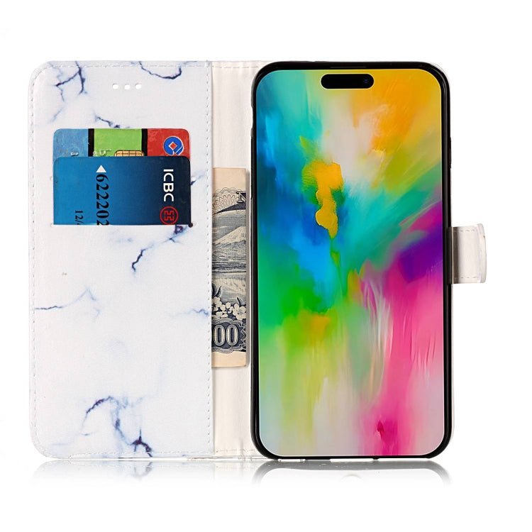 For iPhone 16 Colored Drawing Marble Pattern Leather Phone Case(White Marble) - iPhone 16 Cases by buy2fix | Online Shopping UK | buy2fix