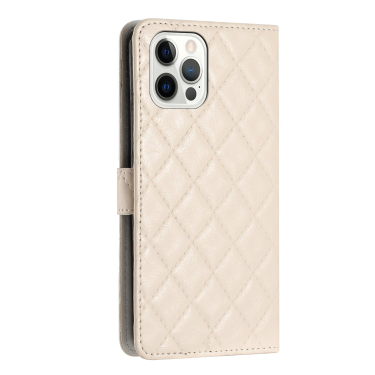 For iPhone 16 Pro Rhombus Lattice Texture Leather Phone Case(White) - iPhone 16 Pro Cases by buy2fix | Online Shopping UK | buy2fix