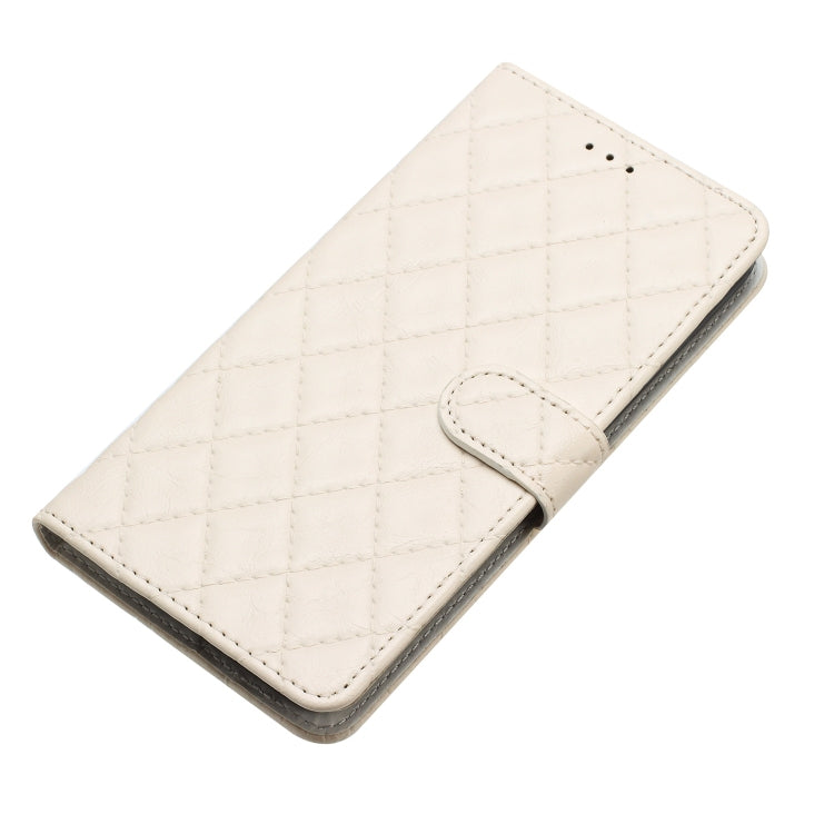 For iPhone 16 Plus Rhombus Lattice Texture Leather Phone Case(White) - iPhone 16 Plus Cases by buy2fix | Online Shopping UK | buy2fix