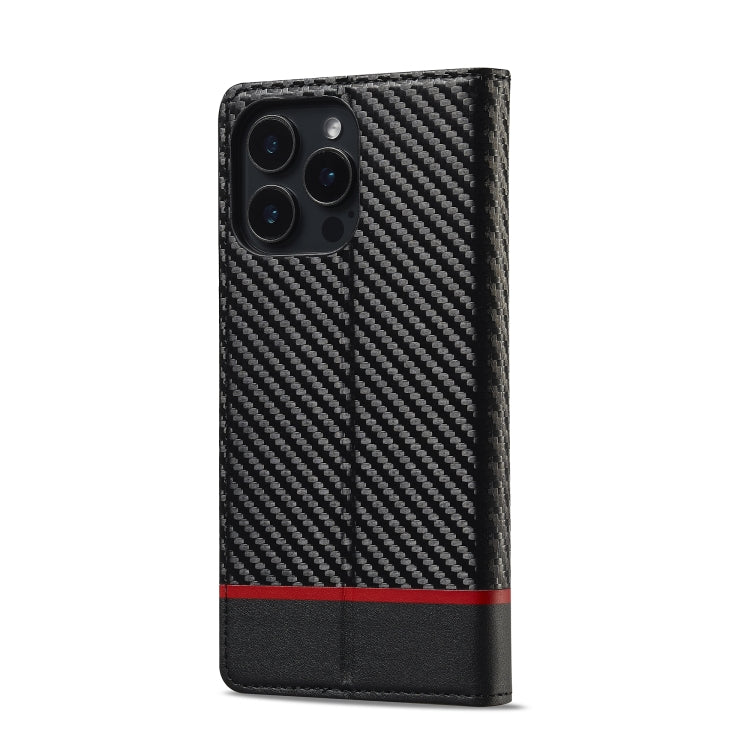 For iPhone 16 Pro LC.IMEEKE Carbon Fiber Leather Phone Case(Horizontal Black) - iPhone 16 Pro Cases by LC.IMEEKE | Online Shopping UK | buy2fix