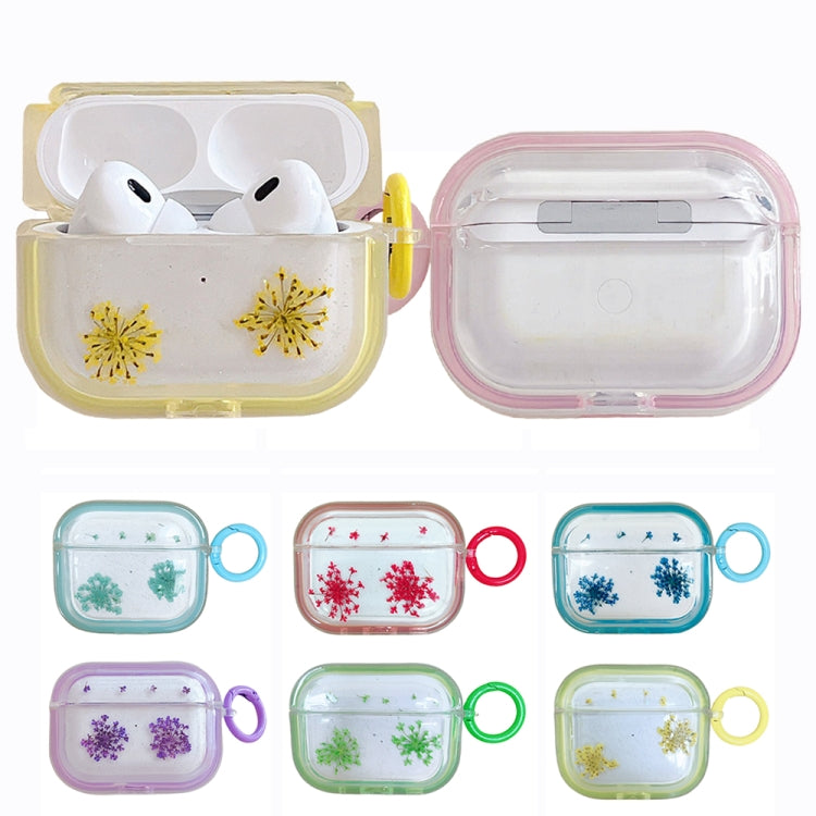 For AirPods Pro Glitter Snowflake Epoxy Dried Flowers Earbuds Box TPU Case(Green) - For AirPods Pro by buy2fix | Online Shopping UK | buy2fix