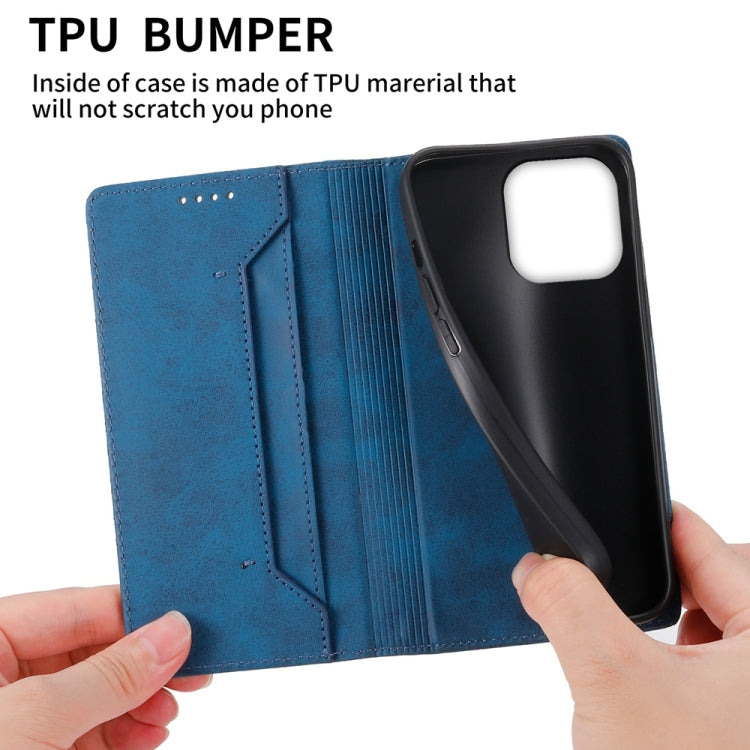 For iPhone 16 Pro Max Business Solid Color Magnetic RFID Leather Phone Case(Blue) - iPhone 16 Pro Max Cases by buy2fix | Online Shopping UK | buy2fix