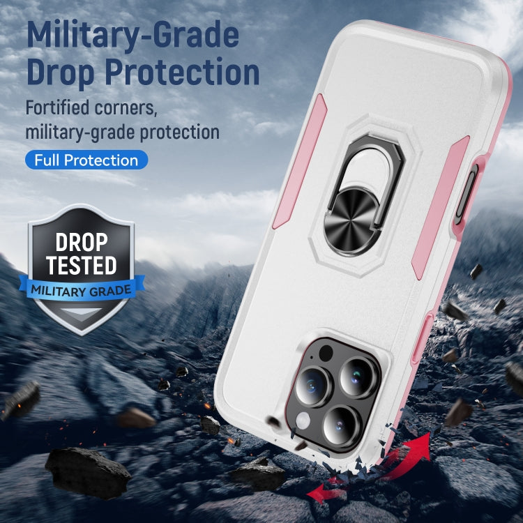 For iPhone 16 Pro Max Pioneer Armor Heavy Duty PC + TPU Phone Case with Holder(White+Pink) - iPhone 16 Pro Max Cases by buy2fix | Online Shopping UK | buy2fix