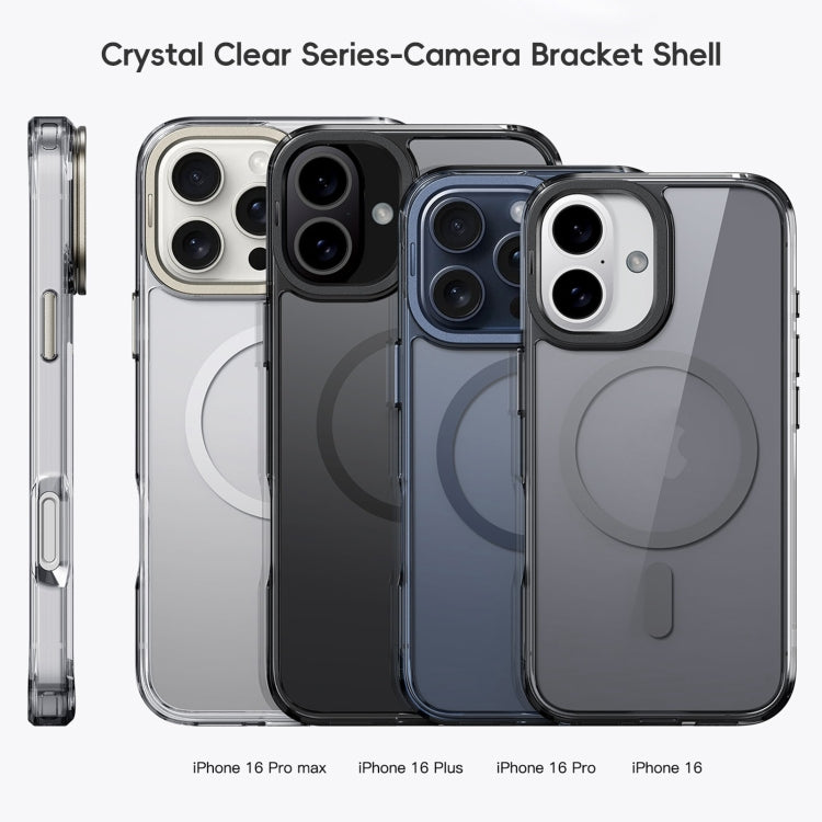 For iPhone 16 Plus Frosted Crystal Clear Lens Holder MagSafe Magnetic Phone Case(Transparent Black) - iPhone 16 Plus Cases by buy2fix | Online Shopping UK | buy2fix