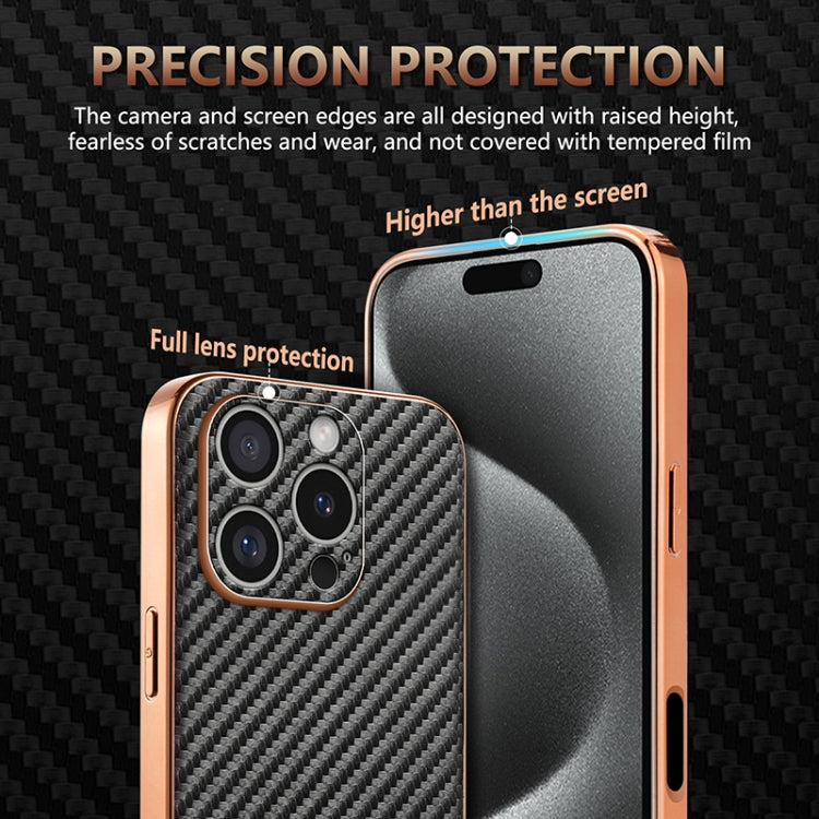 For iPhone 16 Pro Max AZNS Electroplated Edge Carbon Fiber Texture Phone Case(Blue) - iPhone 16 Pro Max Cases by AZNS | Online Shopping UK | buy2fix