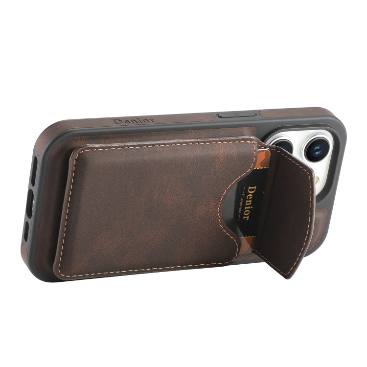 For iPhone 13 Pro Denior D20 Skin Feel MagSafe Holder Detachable Card Slot Phone Case(Brown) - iPhone 13 Pro Cases by Denior | Online Shopping UK | buy2fix