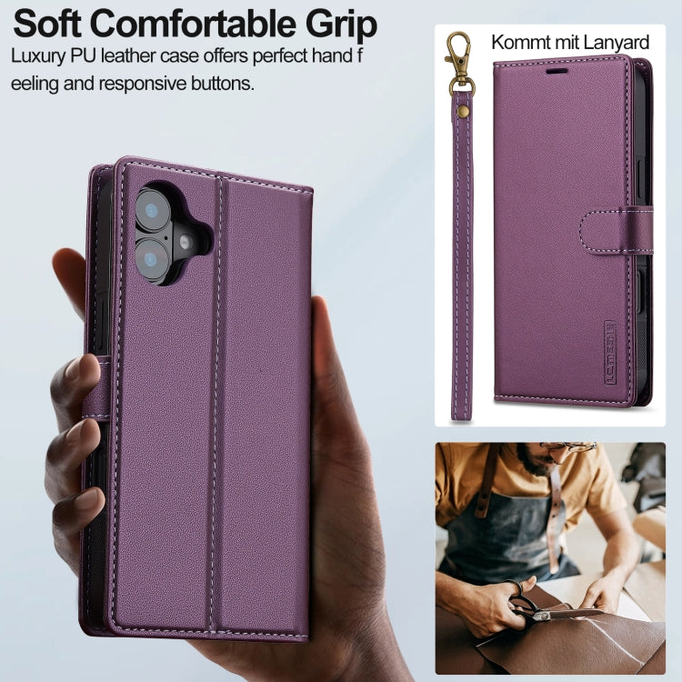 For iPhone 16 Plus LC.IMEEKE L2 Series Detachable Magsafe PU Phone Case with Lanyard(Purple) - iPhone 16 Plus Cases by LC.IMEEKE | Online Shopping UK | buy2fix