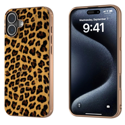 For iPhone 16 Nano Plating Leopard Print Phone Case(Brown) - iPhone 16 Cases by buy2fix | Online Shopping UK | buy2fix