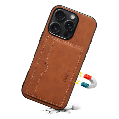 For iPhone 16 Plus Denior D08 PU Single Card Slot Holder Phone Case(Brown) - iPhone 16 Plus Cases by Denior | Online Shopping UK | buy2fix