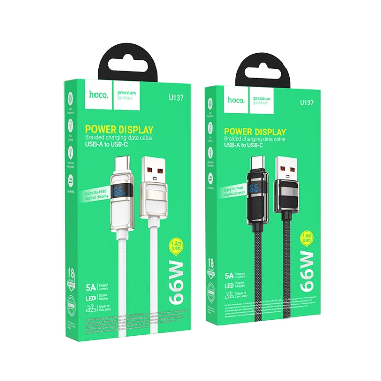 hoco U137 USB to USB-C / Type-C 5A Line Charging Data Cable with Display, Length:1.2m(Black) - USB-C & Type-C Cable by hoco | Online Shopping UK | buy2fix