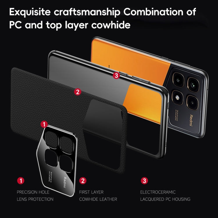 For Redmi K70 Ultra First Layer Cowhide Leather Electroplated PC Phone Case(Orange) - Xiaomi Cases by buy2fix | Online Shopping UK | buy2fix