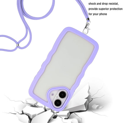 For iPhone 16 Candy Color Wave TPU Clear PC Phone Case with Lanyard(Purple) - iPhone 16 Cases by buy2fix | Online Shopping UK | buy2fix