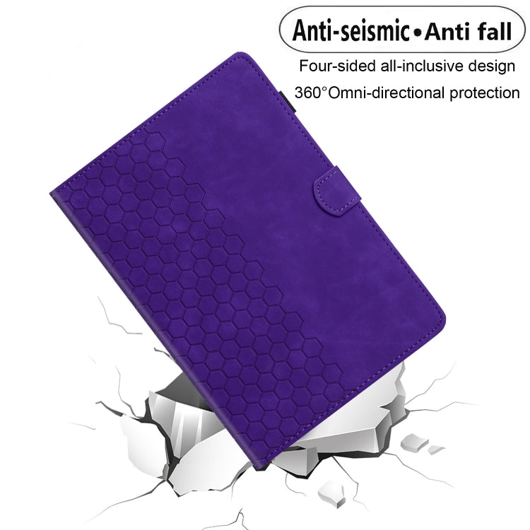 For Samsung Galaxy Tab S9 / S9 FE Honeycomb Embossed Leather Smart Tablet Case(Purple) - Galaxy Tab S9 Cases by buy2fix | Online Shopping UK | buy2fix