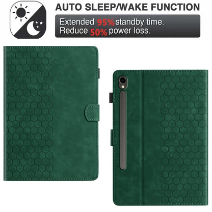 For Samsung Galaxy Tab S9 / S9 FE Honeycomb Embossed Leather Smart Tablet Case(Green) - Galaxy Tab S9 Cases by buy2fix | Online Shopping UK | buy2fix