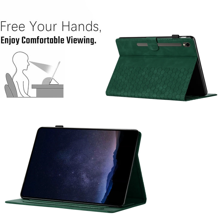 For Samsung Galaxy Tab S9 / S9 FE Honeycomb Embossed Leather Smart Tablet Case(Green) - Galaxy Tab S9 Cases by buy2fix | Online Shopping UK | buy2fix