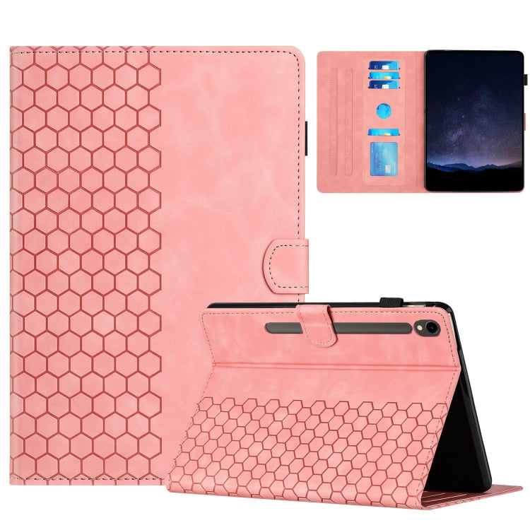 For Samsung Galaxy Tab S9 / S9 FE Honeycomb Embossed Leather Smart Tablet Case(Pink) - Galaxy Tab S9 Cases by buy2fix | Online Shopping UK | buy2fix