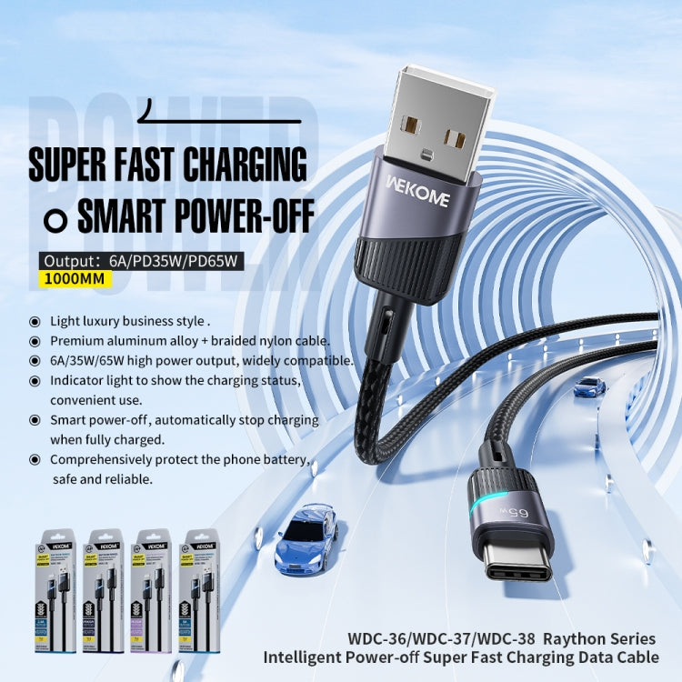 WK WDC-36i Intelligent Power-off 1m 2.4A USB to 8 Pin Fast Charging Data Cable(Black) - Normal Style Cable by WK | Online Shopping UK | buy2fix