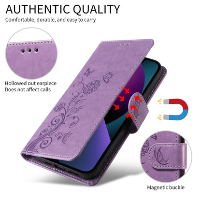 For iPhone 16 Plus Embossed Butterfly Flowers Leather Phone Case(Purple) - iPhone 16 Plus Cases by buy2fix | Online Shopping UK | buy2fix