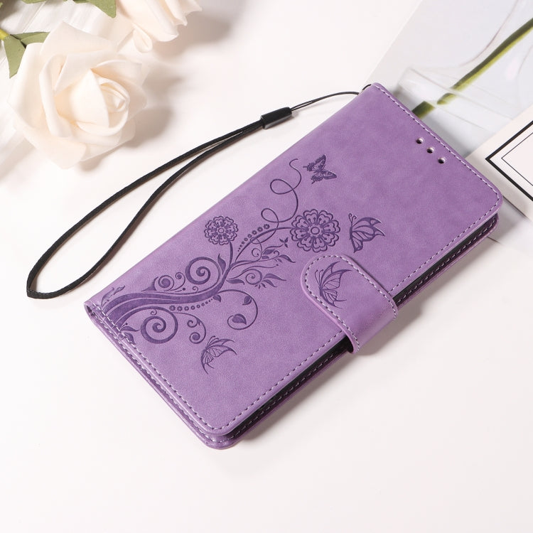 For iPhone SE 2024 Embossed Butterfly Flowers Leather Phone Case(Purple) - iPhone 13 Cases by buy2fix | Online Shopping UK | buy2fix