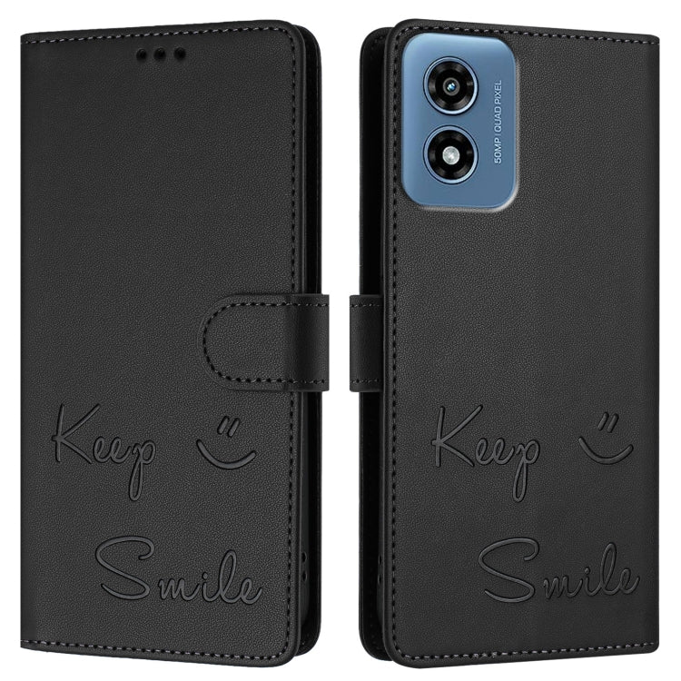 For Motorola Moto G Play 4G 2024 Global Smile Embossing RFID Leather Phone Case(Black) - Motorola Cases by buy2fix | Online Shopping UK | buy2fix