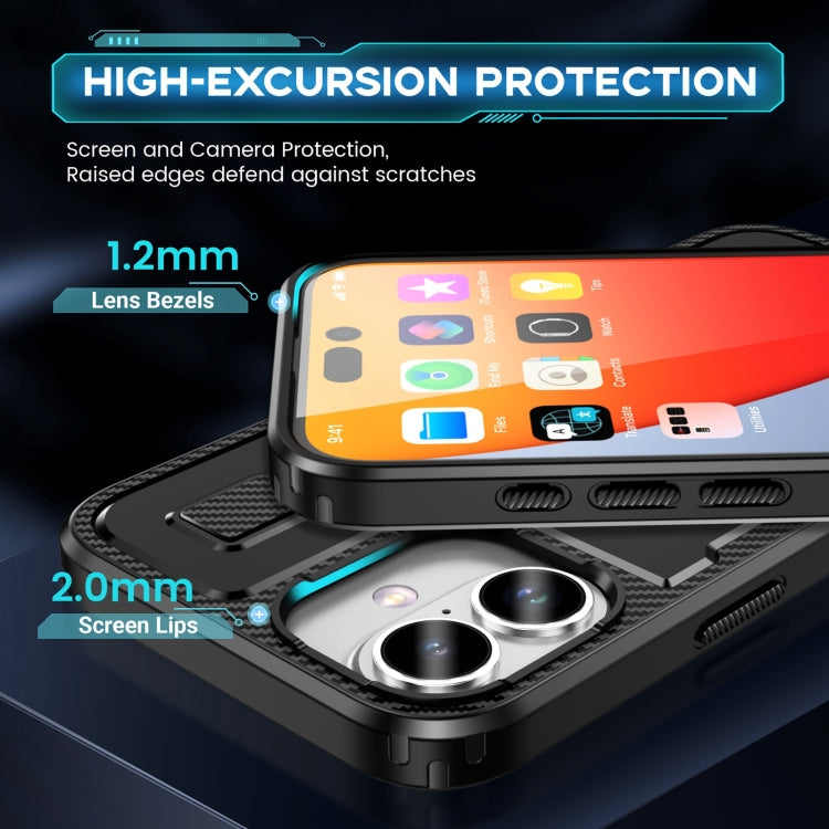 For iPhone 16 Plus Ring Holder Carbon Fiber PC Hybrid TPU Phone Case(Black) - iPhone 16 Plus Cases by buy2fix | Online Shopping UK | buy2fix