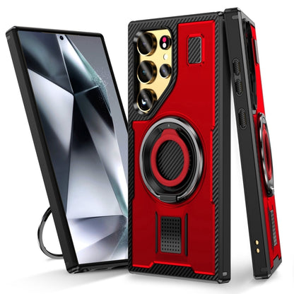 For Samsung Galaxy S25 Ultra 5G Ring Holder Carbon Fiber PC Hybrid TPU Phone Case(Red) - Galaxy S25 Ultra 5G Cases by buy2fix | Online Shopping UK | buy2fix