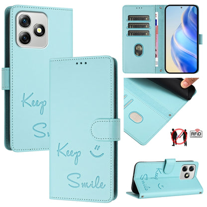 For Ulefone Note 18 Ultra 5G Smile Embossing RFID Leather Phone Case(Mint Green) - Ulefone Cases by buy2fix | Online Shopping UK | buy2fix