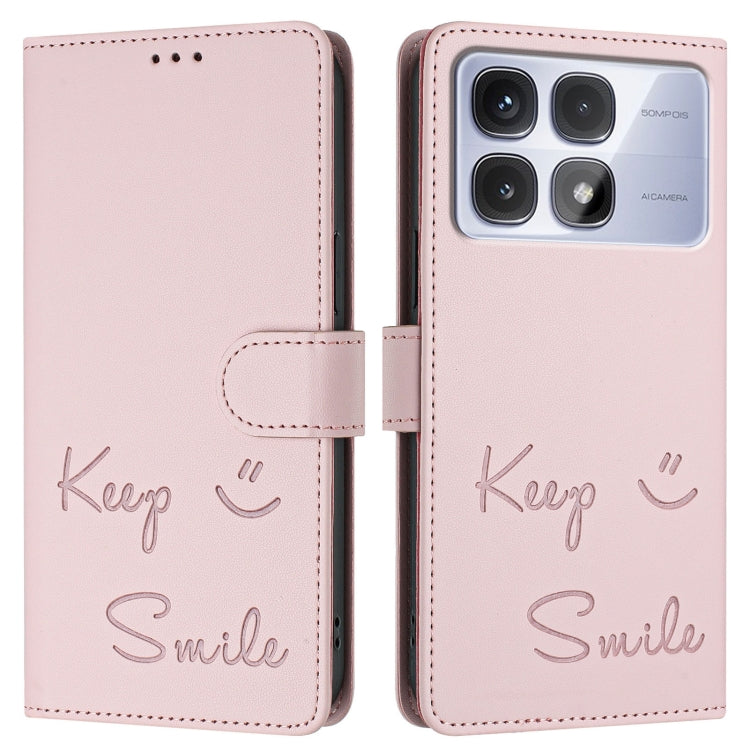 For Redmi K70 Ultra 5G Global Smile Embossing RFID Leather Phone Case(Pink) - Xiaomi Cases by buy2fix | Online Shopping UK | buy2fix