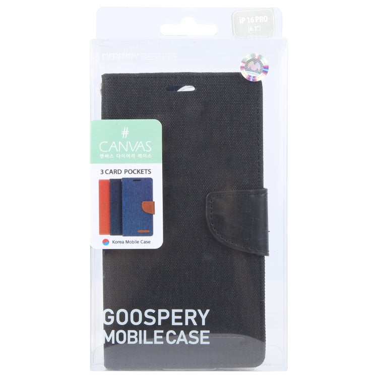 For iPhone 16 Pro GOOSPERY CANVAS DIARY Fabric Texture Flip Leather Phone Case(Black) - iPhone 16 Pro Cases by GOOSPERY | Online Shopping UK | buy2fix