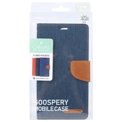 For iPhone 16 Pro GOOSPERY CANVAS DIARY Fabric Texture Flip Leather Phone Case(Navy Blue) - iPhone 16 Pro Cases by GOOSPERY | Online Shopping UK | buy2fix