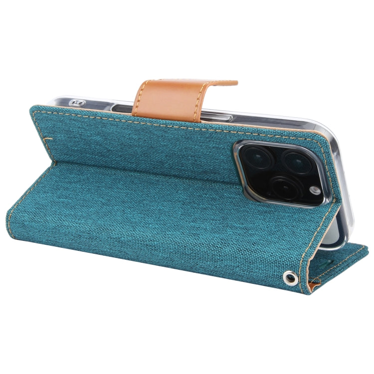 For iPhone 16 Pro GOOSPERY CANVAS DIARY Fabric Texture Flip Leather Phone Case(Green) - iPhone 16 Pro Cases by GOOSPERY | Online Shopping UK | buy2fix