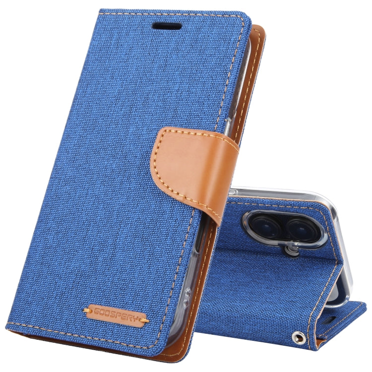 For iPhone 16 GOOSPERY CANVAS DIARY Fabric Texture Flip Leather Phone Case(Blue) - iPhone 16 Cases by GOOSPERY | Online Shopping UK | buy2fix