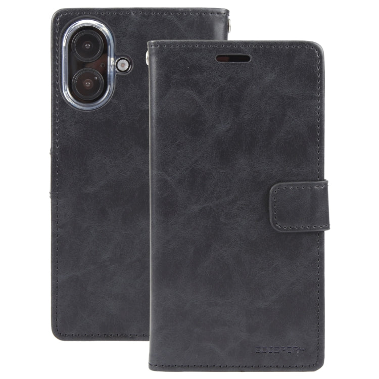 For iPhone 16 GOOSPERY BLUE MOON Crazy Horse Texture Leather Phone Case(Black) - iPhone 16 Cases by GOOSPERY | Online Shopping UK | buy2fix