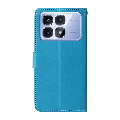 For Redmi K70 Ultra Embossed Butterfly Flowers Leather Phone Case(Blue) - Xiaomi Cases by buy2fix | Online Shopping UK | buy2fix