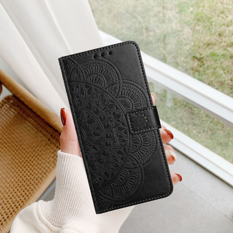 For iPhone 16 Pro Flower Embossed Leather Phone Case(Black) - iPhone 16 Pro Cases by buy2fix | Online Shopping UK | buy2fix