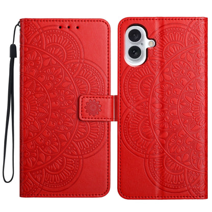 For iPhone 16 Flower Embossed Leather Phone Case(Red) - iPhone 16 Cases by buy2fix | Online Shopping UK | buy2fix