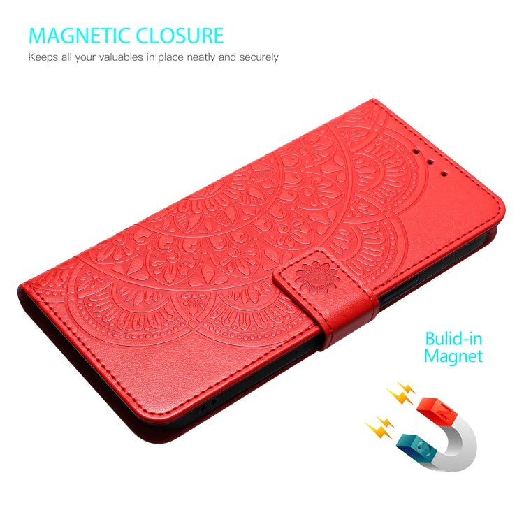 For iPhone 16 Flower Embossed Leather Phone Case(Red) - iPhone 16 Cases by buy2fix | Online Shopping UK | buy2fix