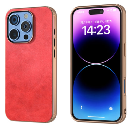 For iPhone 16 Pro Nano Electroplating Dual Color Cowhide Texture Protective Phone Case(Red) - iPhone 16 Pro Cases by buy2fix | Online Shopping UK | buy2fix