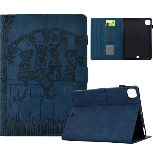 For iPad Air 11 2024 / Pro 11 2022 Cats Embossed Leather Smart Tablet Case(Dark Blue) - iPad Air 11 2024 Cases by buy2fix | Online Shopping UK | buy2fix