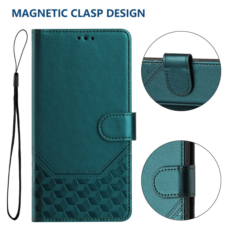 For Google Pixel 9 Pro XL Honeycomb Embossing RFID Leather Phone Case(Peacock Green) - Google Cases by buy2fix | Online Shopping UK | buy2fix