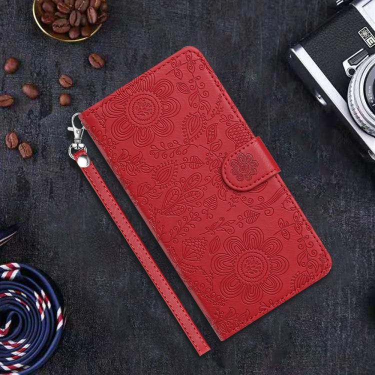 For iPhone 16 Pro Max Floral Embossed Pattern Leather Phone Case(Red) - iPhone 16 Pro Max Cases by buy2fix | Online Shopping UK | buy2fix