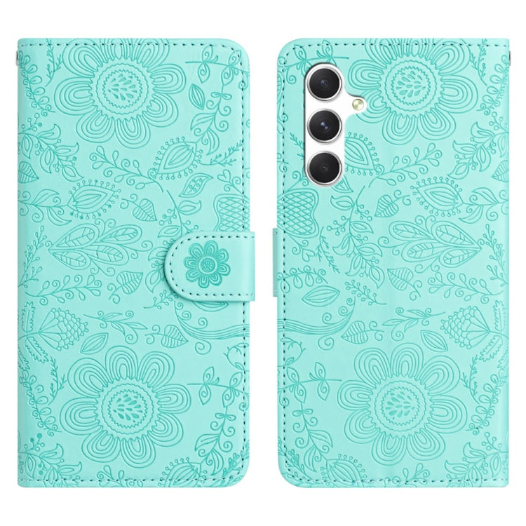 For Samsung Galaxy S25 5G Floral Embossed Pattern Leather Phone Case(Light Green) - Galaxy S25 5G Cases by buy2fix | Online Shopping UK | buy2fix