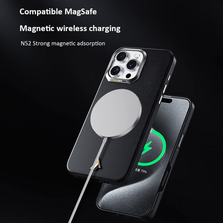 For iPhone 16 TGVIS VIDA Series MagSafe Magnetic PU Leather Phone Case(Black) - iPhone 16 Cases by TGVIS | Online Shopping UK | buy2fix