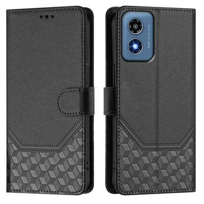 For Motorola Moto G Play 4G 2024 Oversea Honeycomb Embossing RFID Leather Phone Case(Black) - Motorola Cases by buy2fix | Online Shopping UK | buy2fix