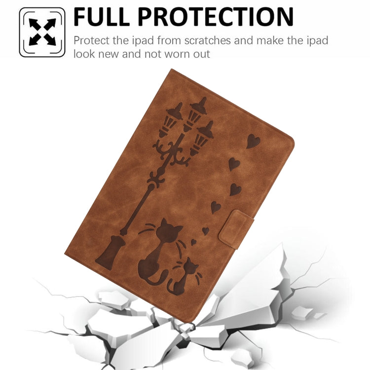 For iPad Pro 11 2024 Embossed Couple Cat Smart Tablet Leather Case(Brown) - iPad Pro 11 2024 Cases by buy2fix | Online Shopping UK | buy2fix